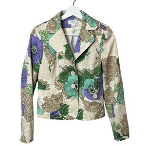 Loft floral blazer tan purple green jacket cottagecore old money preppy fall